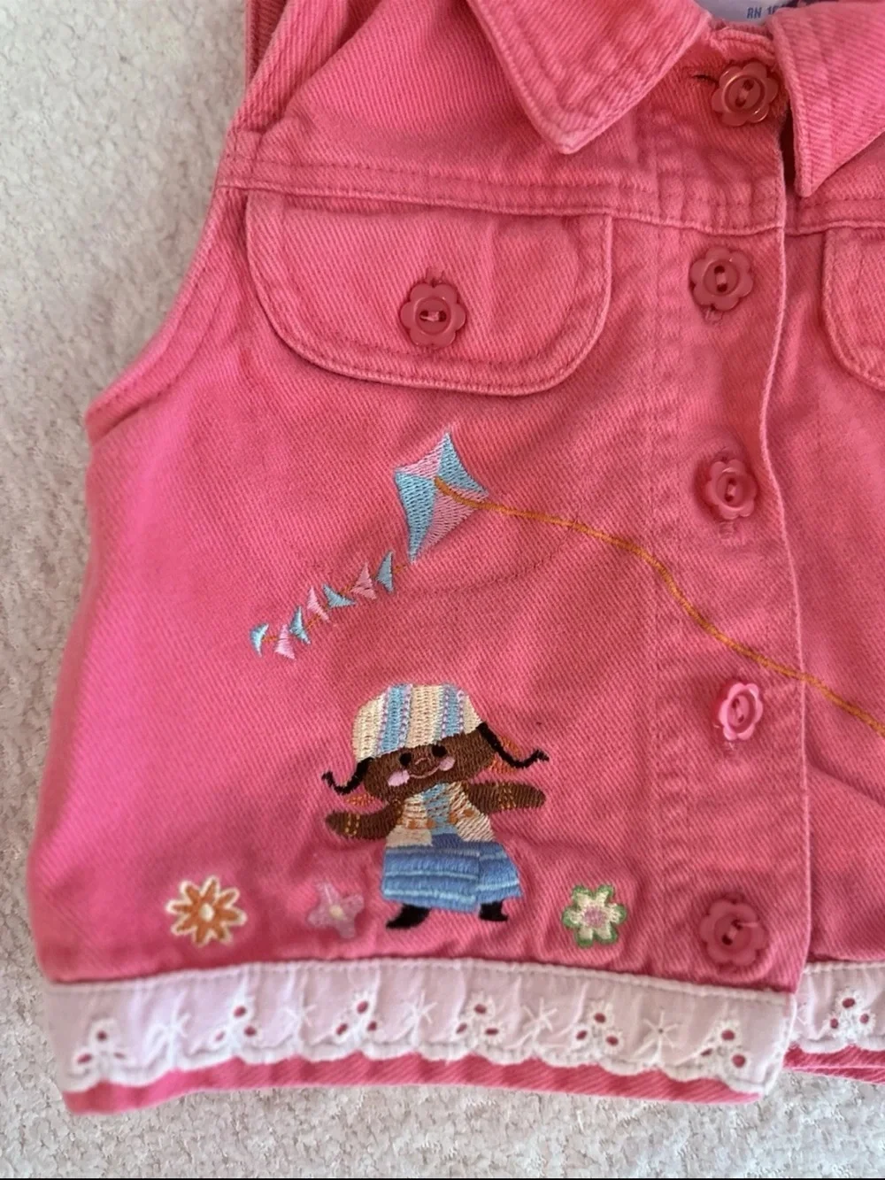 Vintage Y2K Girls 12 Months Pink Cotton  Embroidered Lace Trim Vest Best Friends